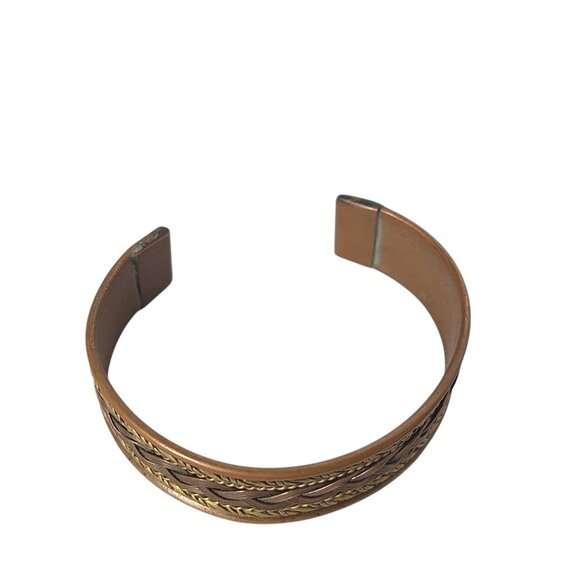 Solid Copper Two Tone Healing Cuff Bracelet Arthritis Pain Therapy Jewelry - Picture 2 of 5